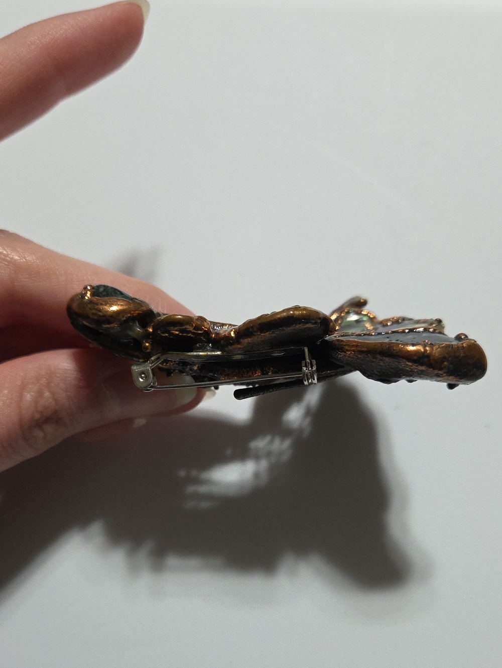 Vintage Large Chunky Abstract abalone Moss Agate Brooch Cooper? Unique statement - Picture 8 of 9